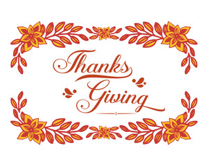 Lettering banner of thanksgiving, with elegant autumn leaves frame. Vector