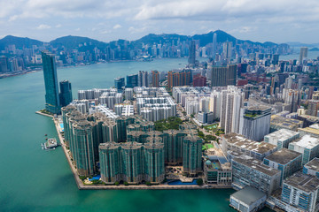 Fototapeta na wymiar Top view of Hong Kong city skyline
