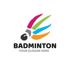 Brush Colorful badminton shuttlecock creative logo symbol