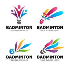 Colorful badminton shuttlecock creative logo symbol