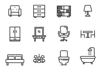 Set of furniture related vector illustration with simple line design suitable for icon