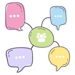 Vector illustration of colorful community dialog speech bubbles with icons talk with line style