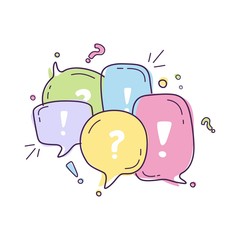 Vector illustration of colorful dialog speech bubbles with icons talk with line style