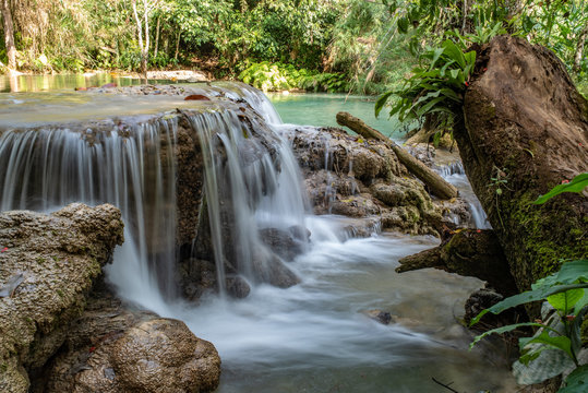 Famous touristic destination in north Laos, Kuang Si waterfall is easy to join from Luang Prabang