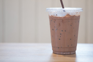 Iced coffee mocha in takeaway cup