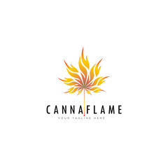 creative logo cannaflame, cannabis leaf with flame style vector 