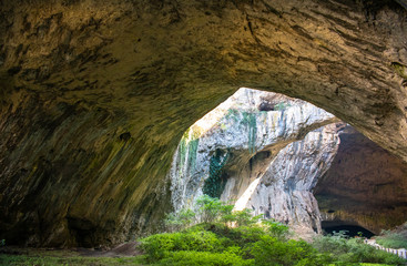 View inside the Devetashka Cave near Devetaki village and Osam river in Lovech, Bulgaria. Natural wonder. One of the largest karst cave in Eastern Europe, now home to near 30000 bats