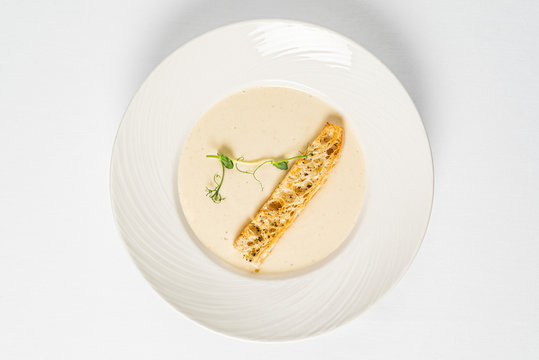 Celery Cream Soup On The  White Background