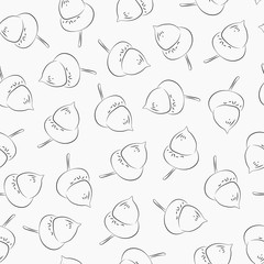 Seamless pattern acorns black outline on white background