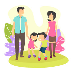 Illustration of family with two children for landing page, ui, ux, cover book, banner, social media concept