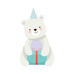 Polar bear with a gift. Vector illustration on a white background.