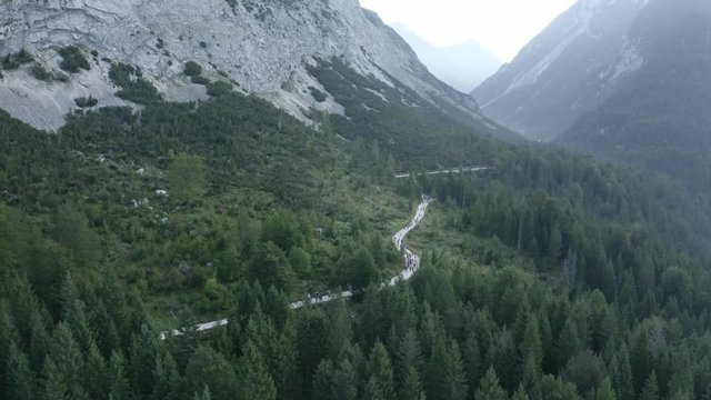 View of the Karwendelmarsch in the Austrian Alps people hiking