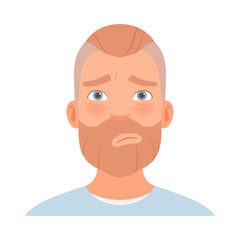 Guilty expression on a man with a beard. Vector illustration.