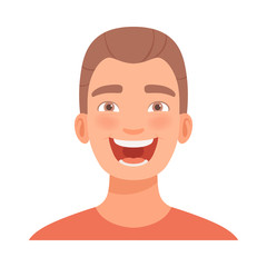 Young guy is laughing. Vector illustration in cartoon style.