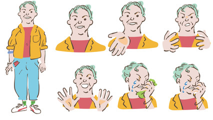 ガテン系女子　中年女性の表情集　イラスト