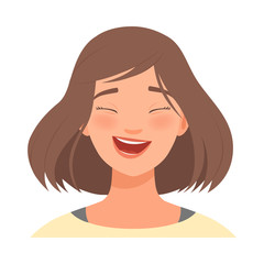 Lovely girl is laughing. Vector illustration on White Background.