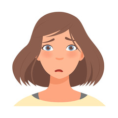 Surprise on the face of a cute girl. Vector illustration.