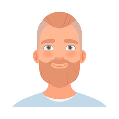 Emotion of a friendly smile on the face of a man with a beard. Vector illustration.