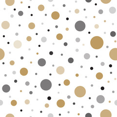 Classic dotted seamless gold and black colors pattern. Polka dot ornate