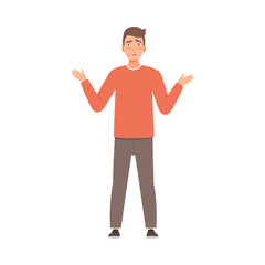 Young guy is at a loss. Vector illustration in cartoon style.