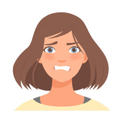 Anger on the face of a cute girl. Vector illustration.