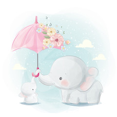 Süße Mama und Baby-Elefant