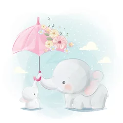 Wall murals Nursery Cute Mommy and Baby Elephant