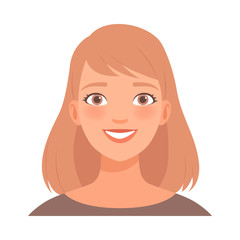 Joyful smile on the face of a young woman. Vector illustration.