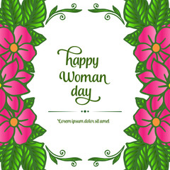 Elegant calligraphic banner of happy woman day, with beautiful seamless pink flower frame. Vector