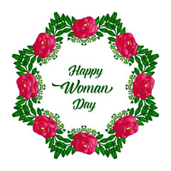 Elegant calligraphic banner of happy woman day, with beautiful seamless pink flower frame. Vector