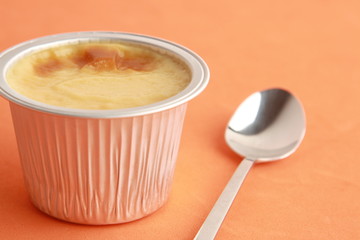 delicious egg flan in aluminum container