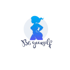 Be yourself,  body positive illustration with beautiful woman silhouette with lettering composition