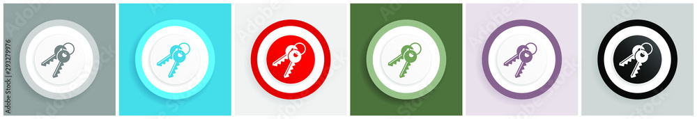 Aufkleber Keys icon set, colorful flat design vector illustrations in 6 options for web design and mobile applications