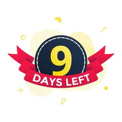 Nine days left to go sale countdown ribbon badge icon sign with red ribbon