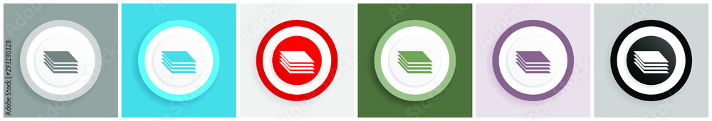 Fototapete layers icon set, colorful flat design vector illustrations in 6 options for web design and mobile ap