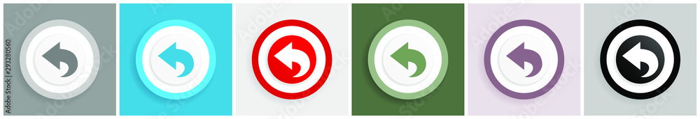 Aufkleber Back icon set, colorful flat design vector illustrations in 6 options for web design and mobile applications