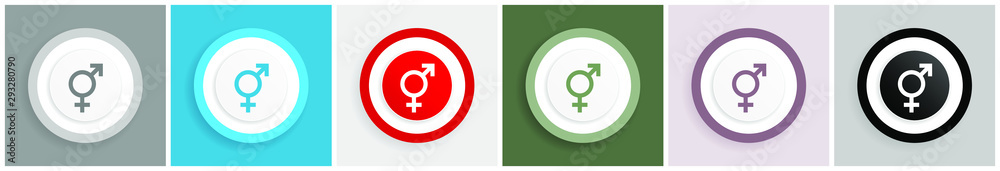 Poster trans gender icon set, colorful flat design vector illustrations in 6 options for web design and mob