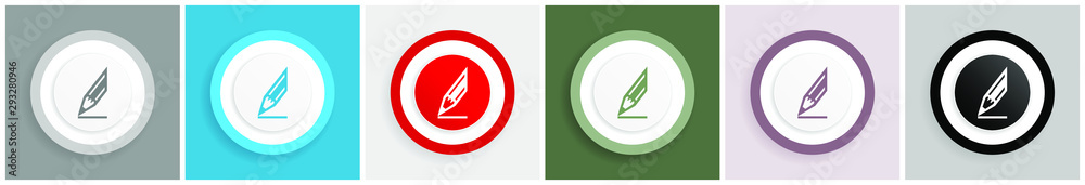Poster Pencil icon set, colorful flat design vector illustrations in 6 options for web design and mobile applications