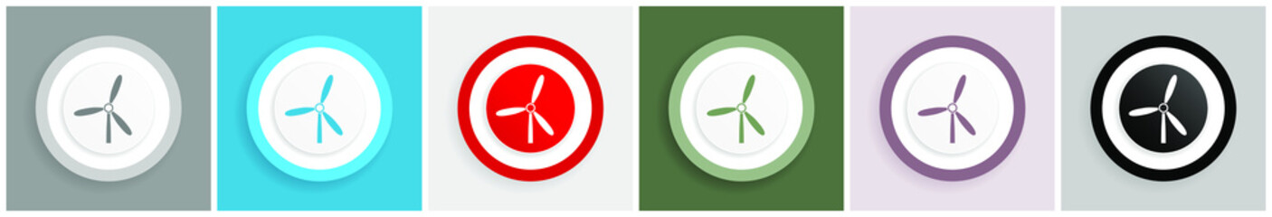 Windmill icon set, colorful flat design vector illustrations in 6 options for web design and mobile applications