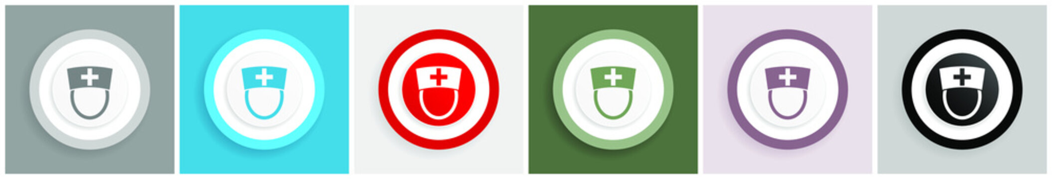 Nurse icon set, colorful flat design vector illustrations in 6 options for web design and mobile applications