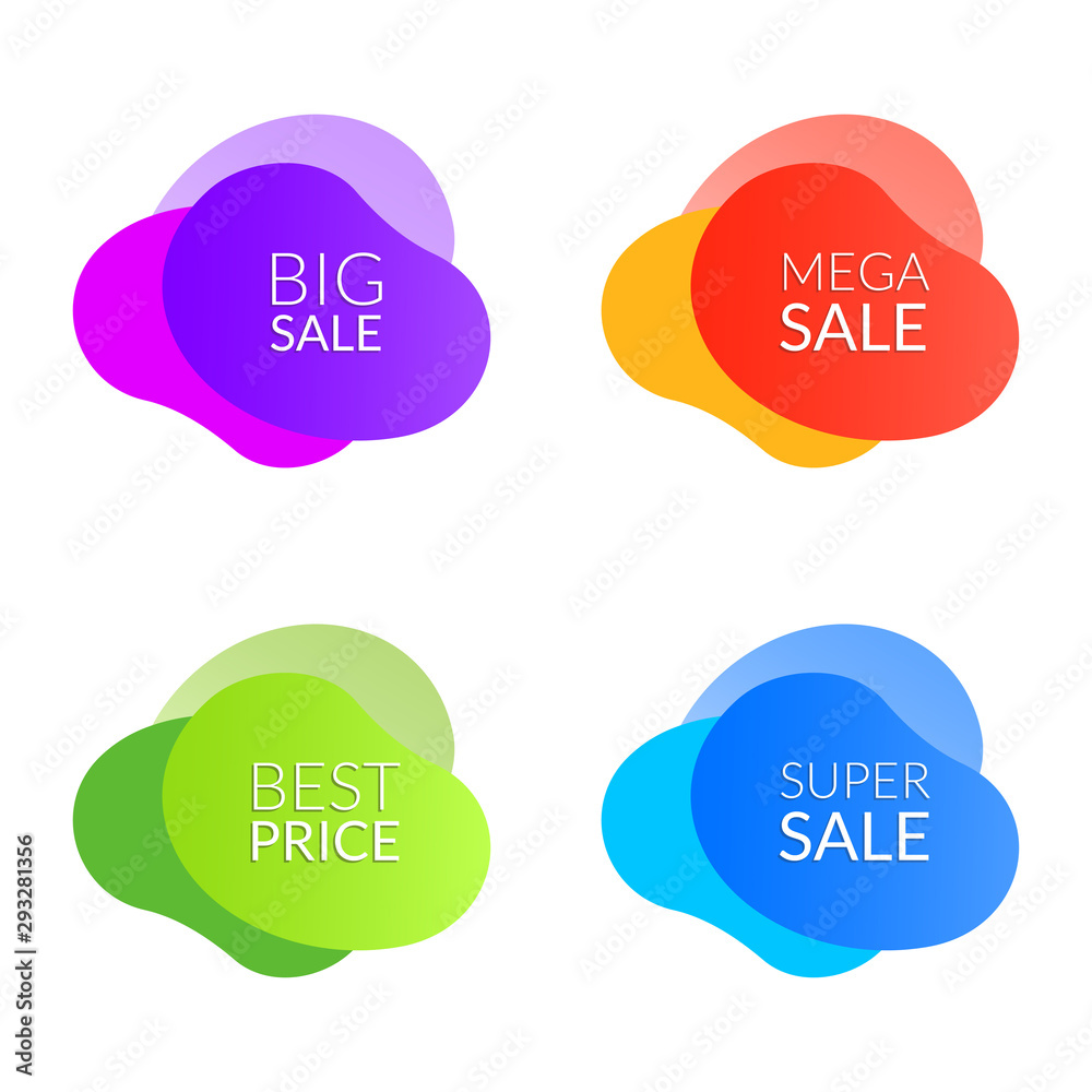 Poster sale banner set. abstract dynamic shape design. fluid or liquid gradient background for best price p