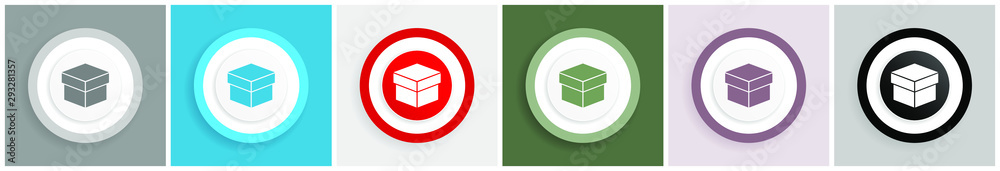 Leinwandbilder box icon set, colorful flat design vector illustrations in 6 options for web design and mobile appli