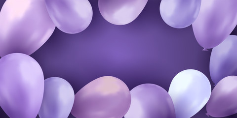 Balloons sky. Party background. Colorful realistic flyer. Birthday vector banner. Bright balloon.