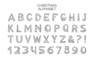 Christmas alphabet vector outline typeset
