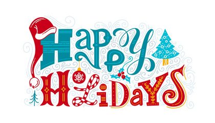 Happy holidays vector color lettering