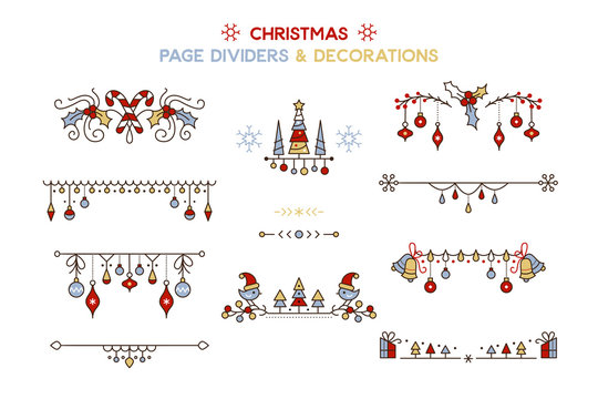 Christmas color vector decorative borders set