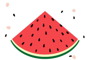 Slice of Watermelon with seeds on a white background, drawing illustration.