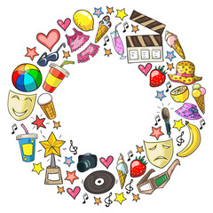 Set of vector patterns and icons for beauty and shopping. Icons for beauty, shopping, fashion, shopping mall, strip mall. Sale, discount.