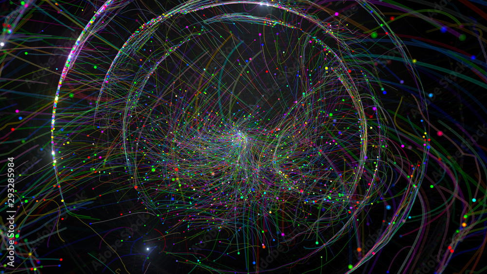 Poster 3d render abstract particle based technology background. digital theme. cyberspace concept.