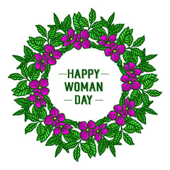 Template of invitation card happy woman day, with plant of purple flower frame. Vector